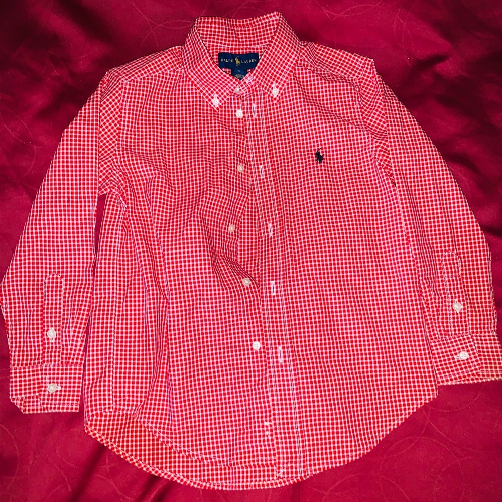 Boy’s long sleeved, gingham button down shirt